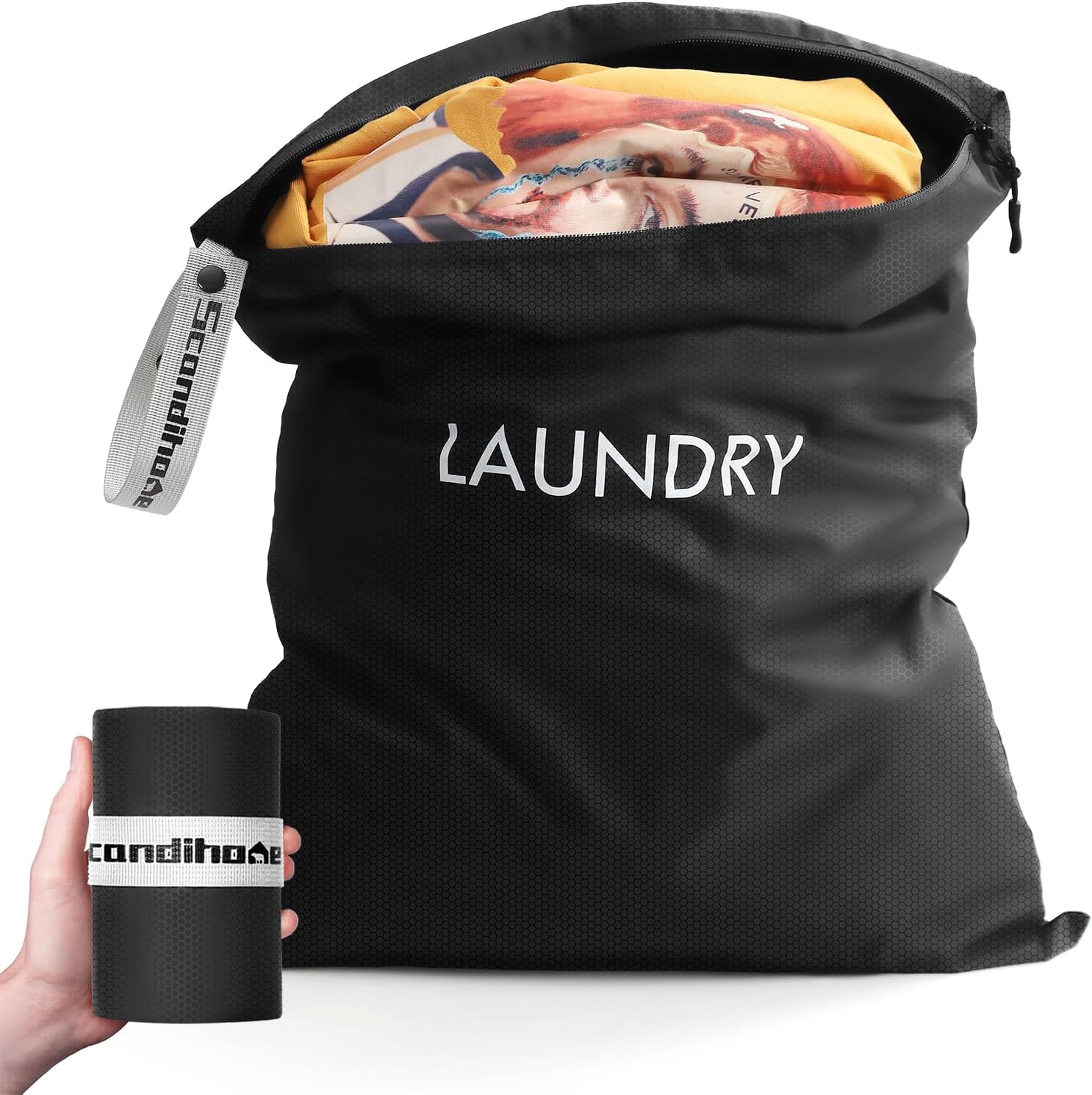 Travel Laundry Bag, Washable Dirty Clothes Travel Bag Waterproof Wet Dry Bags Reusable Camp Clothes Organizer for Sports Home Travel College Dorm Laundromat Black (X-Large)