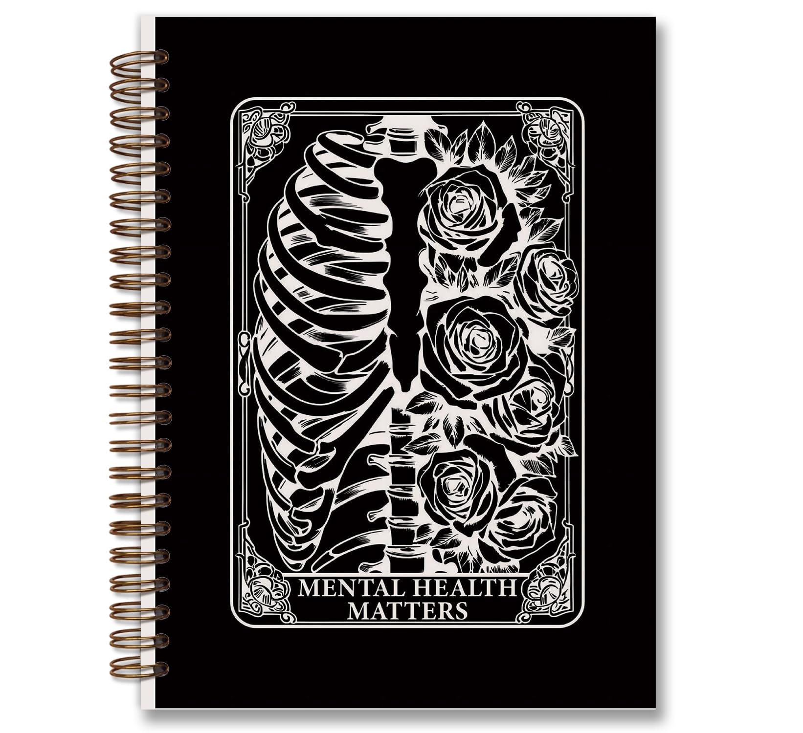foedor Spiral Notebook Black Skeleton Rose，Mental Health Therapist Gifts,Inspirational Gifts for Women,Journaling Notebooks,Mental Health Awareness Gifts,Back to School Gifts for College Students