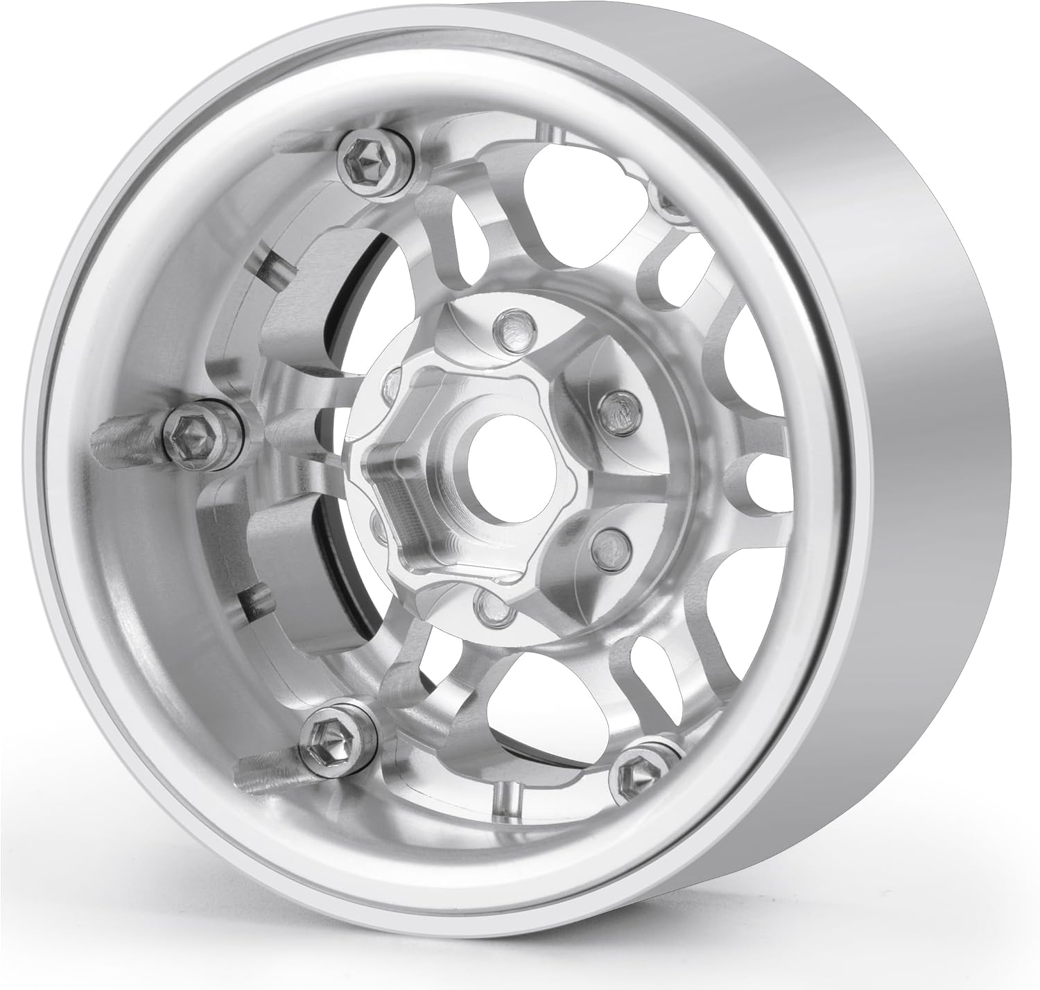 AXSPEED Metal 1.9inches Beadlock Wheel Rims Crawler Wheel Hubs for 1/10 TRX4 Axial Scx10 TRX4 Wraith D90 D110 RC Car, Pack of 4 (Silver & Black)