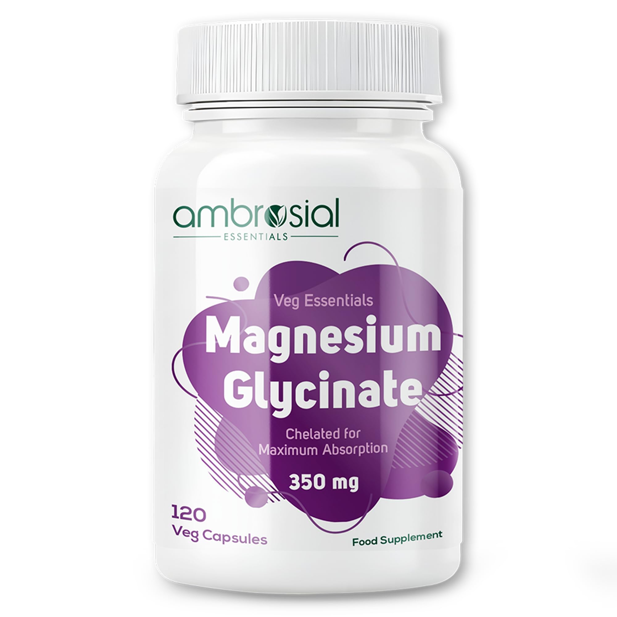 Ambrosial Magnesium Glycinate 350mg – Vegan, High Absorption Supplement for Adults | Daily Magnesium Support | 120 Capsules