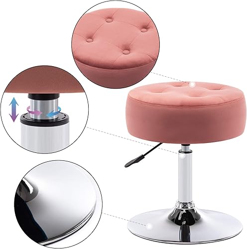 Miniatura 20 de DUHOME Taburete de tocador de cuero PU taburete de maquillaje silla de tocador altura ajustable taburete giratorio redondo otomano blanco Blanco