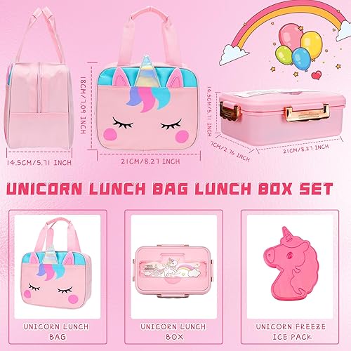 Miniatura 2 de Lonchera de unicornio para niñas, para guardería, preescolar, bolsa de almuerzo aislada con 4 compartimentos, caja Bento reutilizable, bolsa de