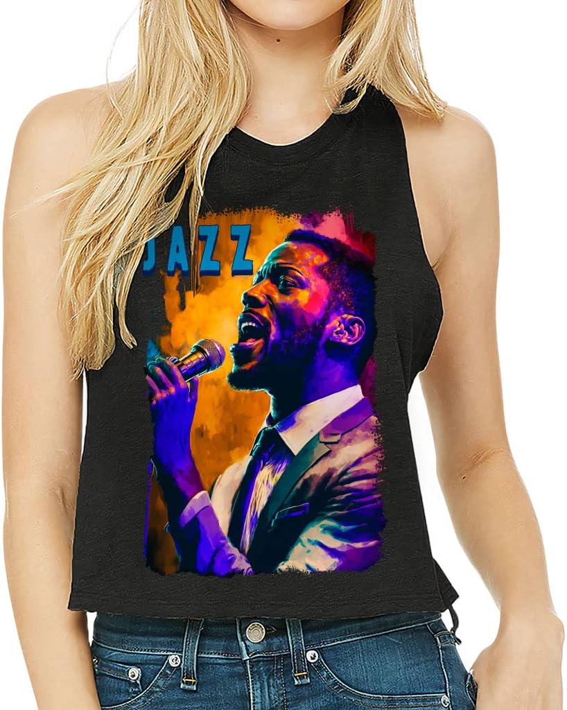 Jazz Print Racerback Cropped Tank - Colorful Women's Tank - Unique Tank Top