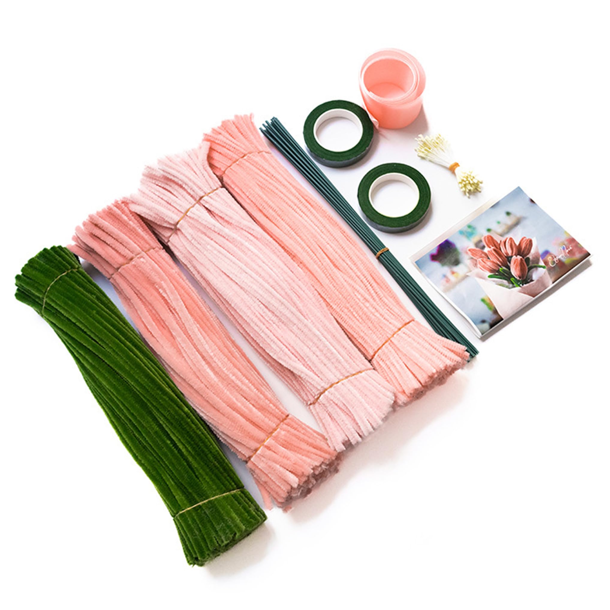 Pipe Cleaner Flower Kit, Cleaners Kit - 400 Pcs Pastel Tulips with Sticks & Accessories for DIY Craft, Floral Making