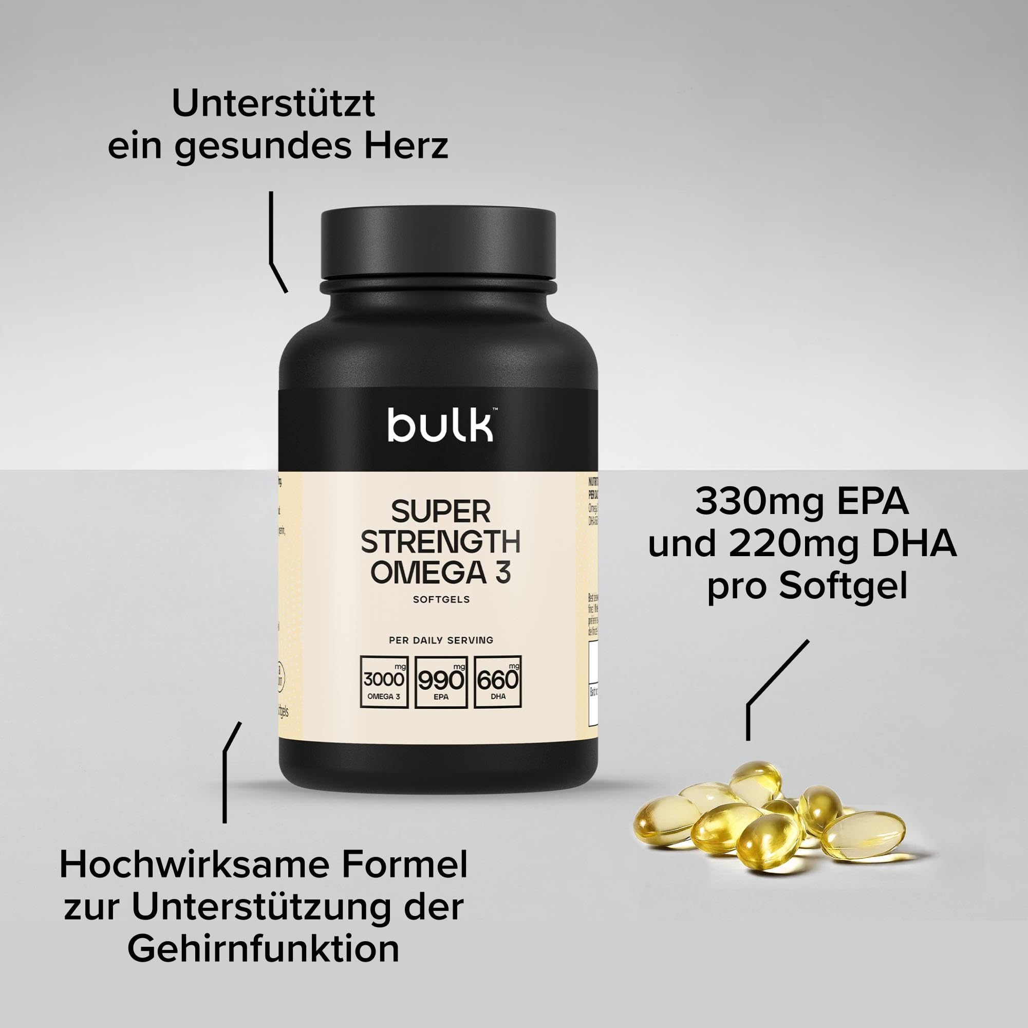 Super Strength Omega 3 = 990 mg Softgelkapseln – Softgelkapseln von Bulk Powders, 270 Softgels