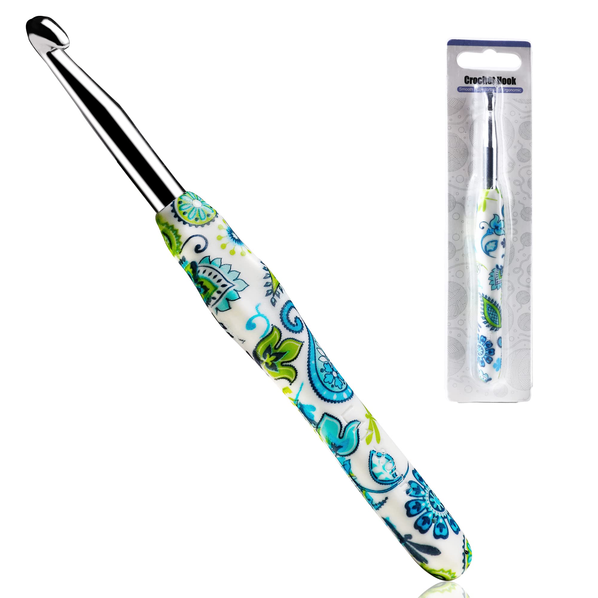 8mm Looen Crochet Hook, Ergonomic Handle for Arthritic Hands, Soft Rubber Grip Extra Long  Knitting Needles for Crochet Beginners, Knitting Enthusiasts (8mm)