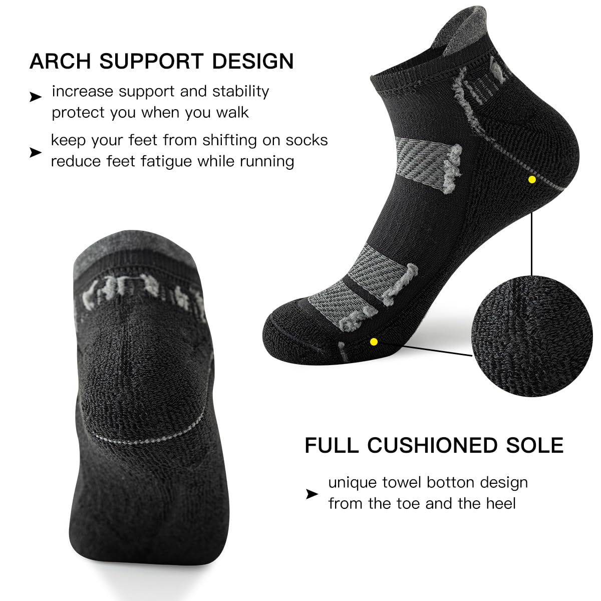 JOYNÉE 10 pares de calcetines de tobillo para hombre, calcetines atléticos para correr con pestaña de corte bajo para hombre
