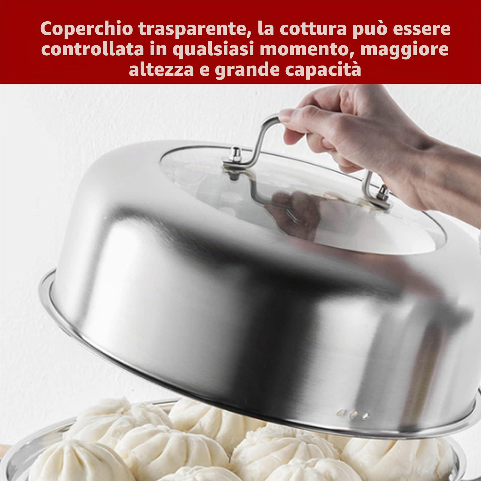 Set di Pentole per Cottura a Vapore in Acciaio Inossidabile a 2 Strati, Pentola a Vapore per Cucinare, Padella per Tutti i Giorni, Set di Pentole per Cottura a Vapore, con Coperchio in Vetro, Padella