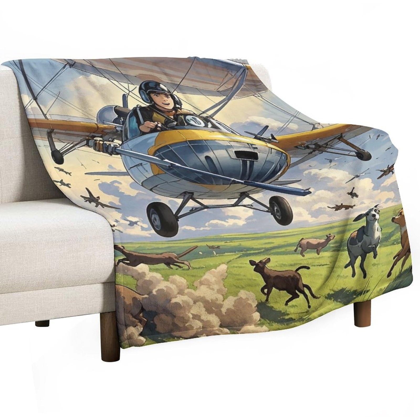 Couverture flanelle 140x178 cm anti-boulochage imprimée pour lit et canapé