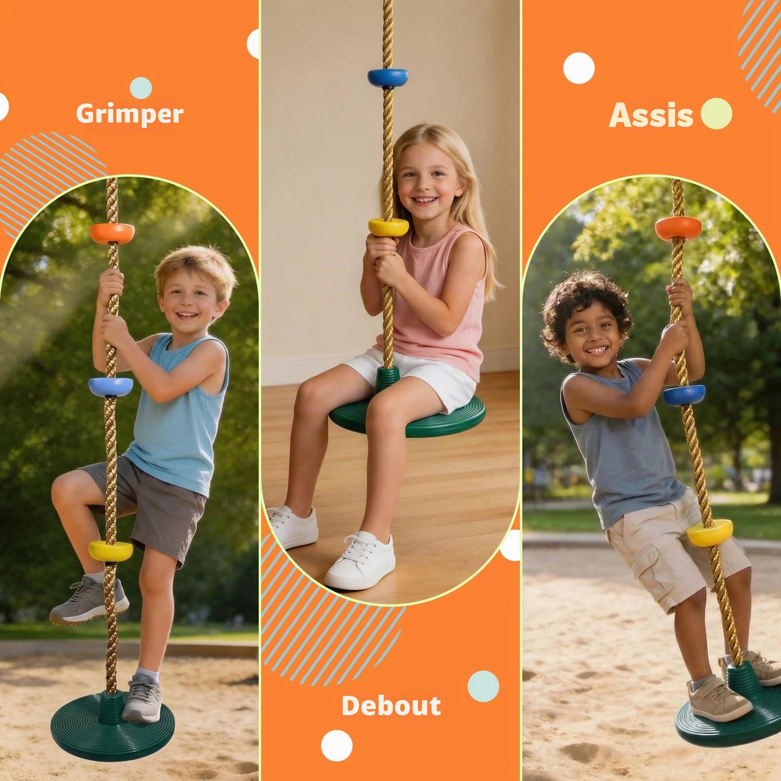 Vdealen Balançoire à Corde, balançoire d'extérieur pour Enfants avec siège Frisbee, idéale pour Le Jardin et la Cour, Longueur Ajustable, Longueur 1,9 mètre.