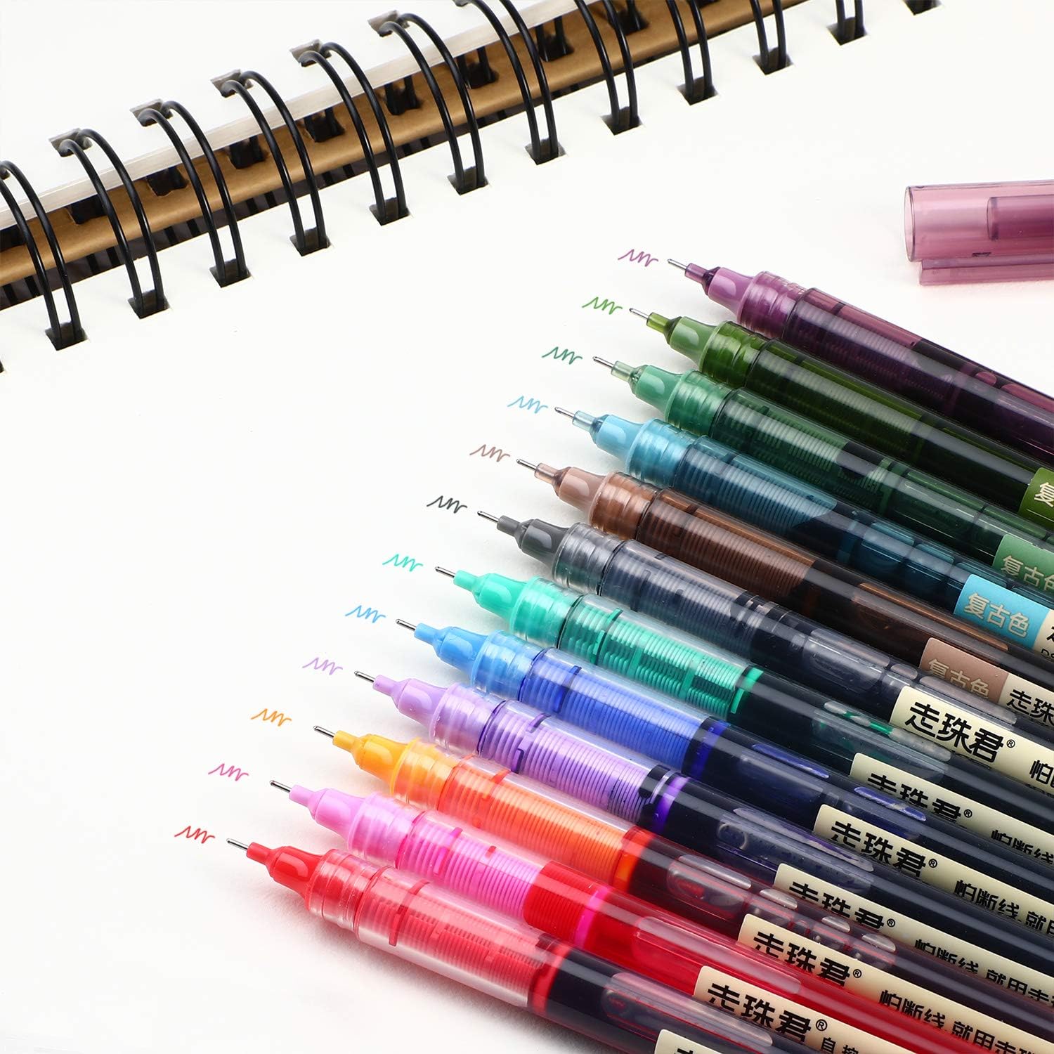 12 Pieces Rolling Ball Pens, Quick-Drying Ink 0.5 mm Extra Fine Point Pens Liquid Ink Pen Rollerball Pens (Light Retro Color, Red, Orange, Green, Rose Red, Purple, Blue, Black) : Office Products