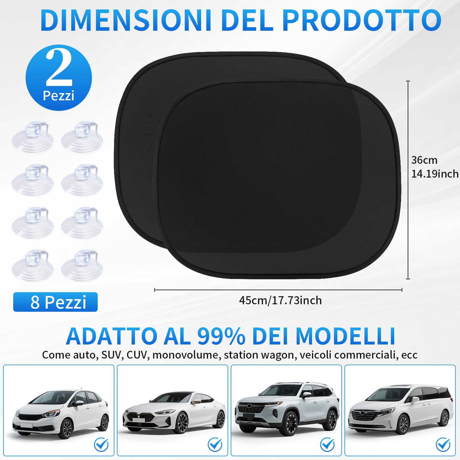 Kiiwah 2 Pezzi Tendine Parasole Auto Bambini, Protezione UV, Finestrini Laterali con 8 Ventose