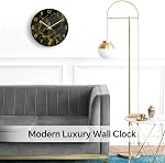VIKMARI 12" Black Gold Marble Silent Wall Clock Salle de bain Salon Décor , Batterie moderne , Occasion Non-Ticking Round Quartz Marble Texture Clock Or mains Rustique Golden Kitchen Decor