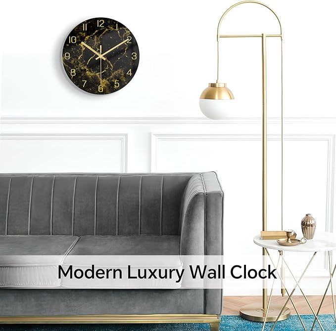 Reloj de Pared Moderno Mármol Negro y Dorado 12 Pulgadas Silencioso miniatura 4