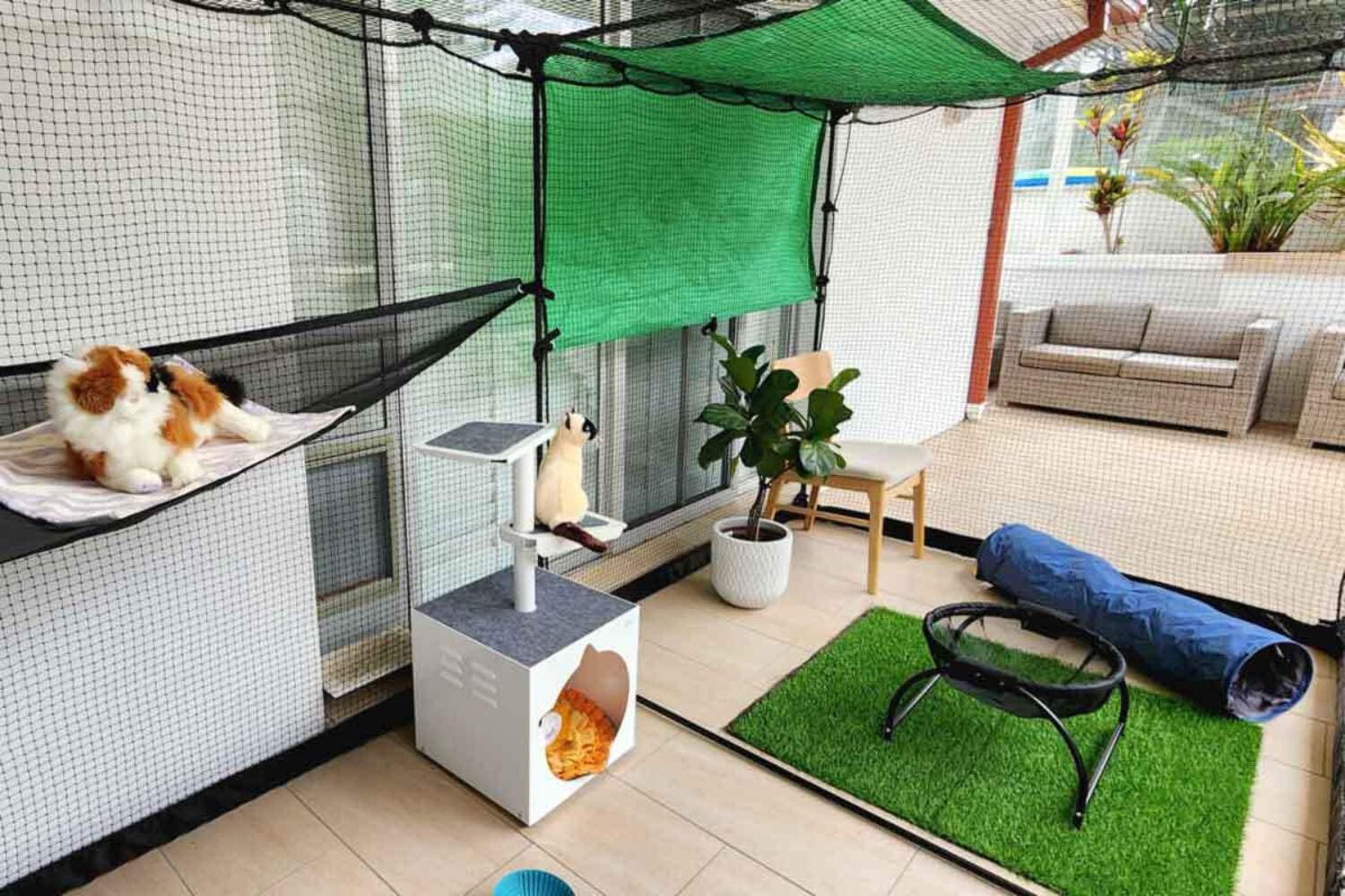CATNETS cat enclosure for indoor balcony apartment or outside pet netting for patio or catio Black Stainless Steel Reinforced UV treated Net with Powder Coated Steel Frame, 11′8" x 5'10" x 5'10"
