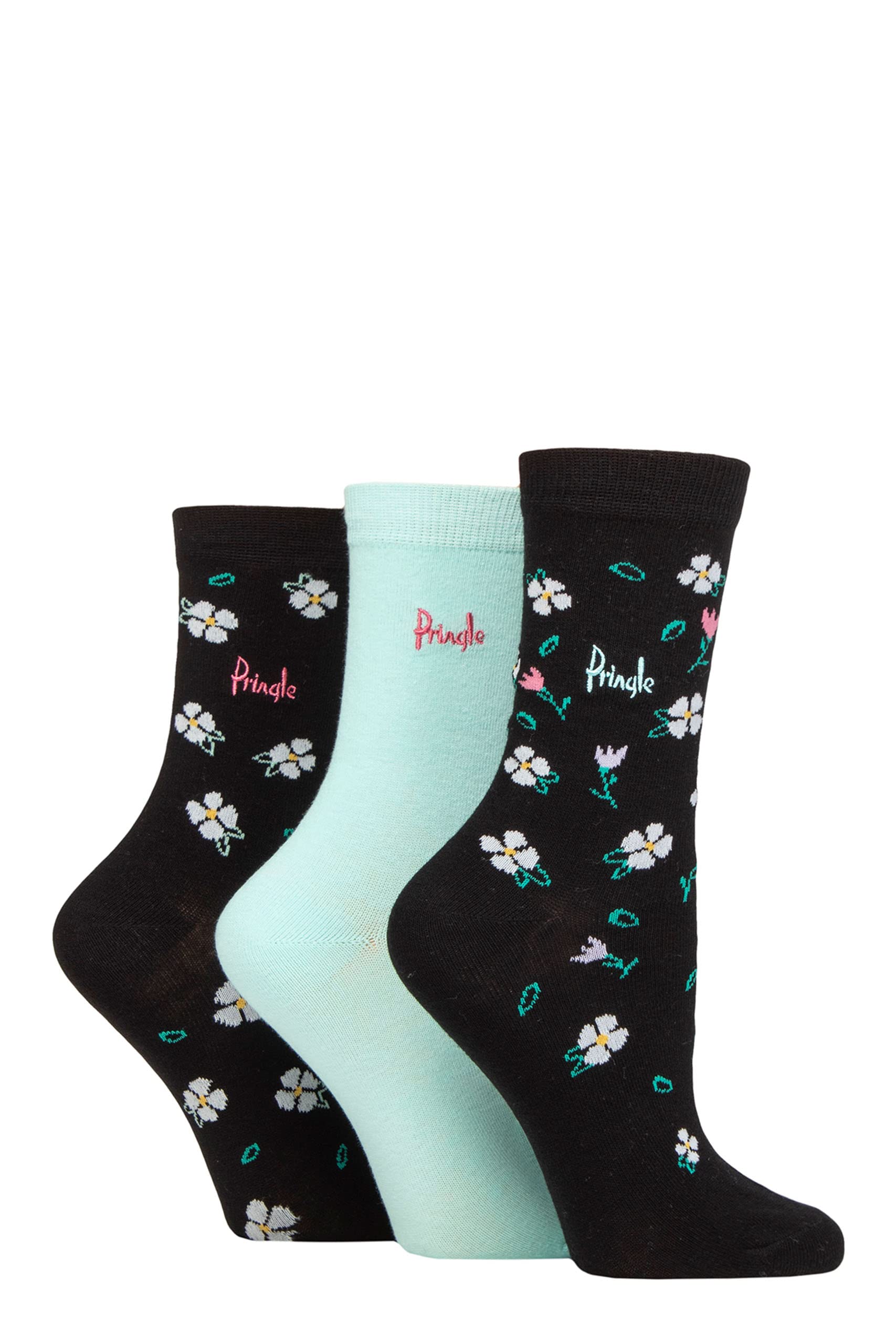 Pringle Ladies Patterned Cotton and Recycled Polyester Socks Pack of 3 Floral Black 4-8
