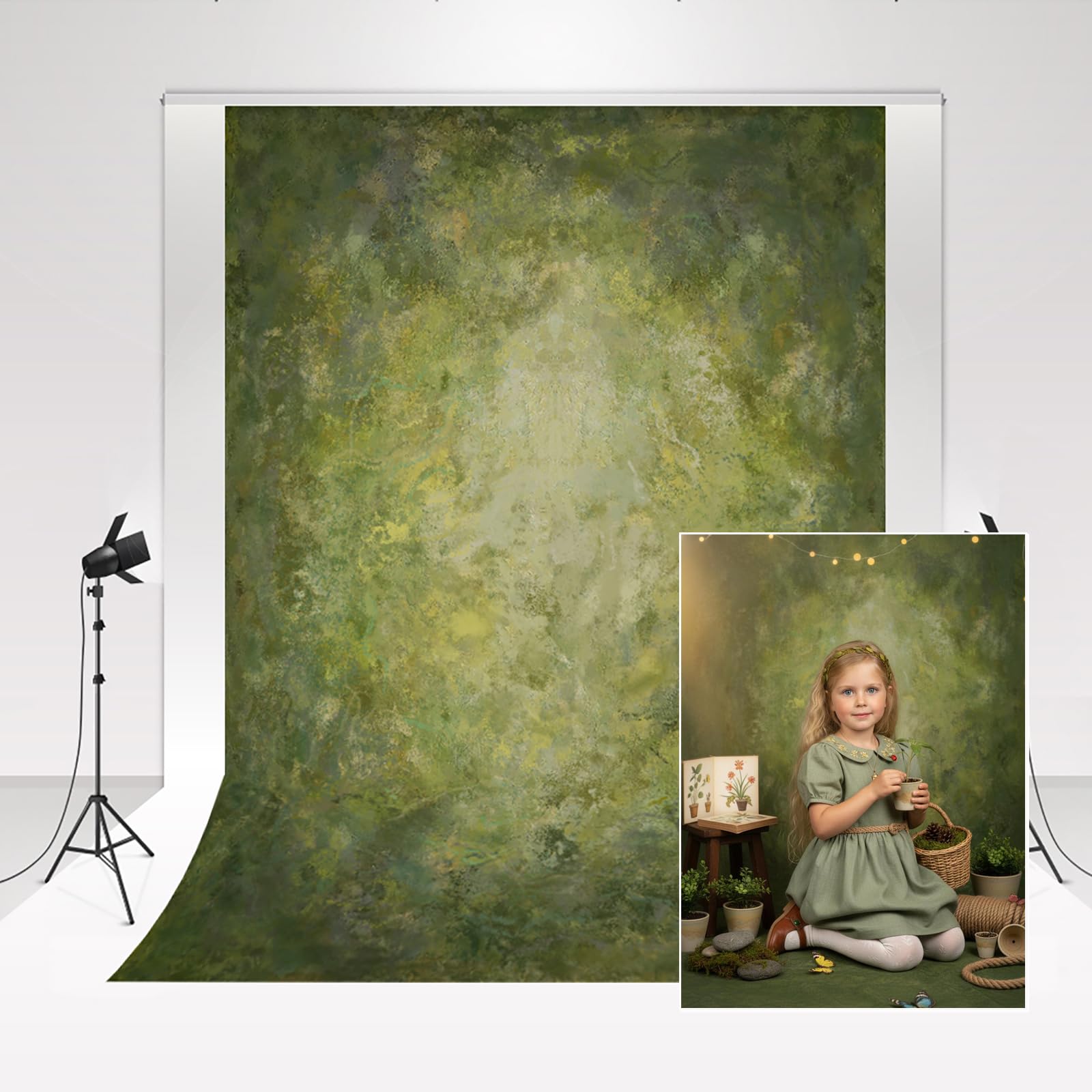 Telones de Fondo para fotografía Kate de 1.5x2.2m/5x7pies Vintage oxidada Fondo Abstracto con Pintura Verde degradada Fondo para Retrato de Maternidad para Adultos Estudio fotográfico