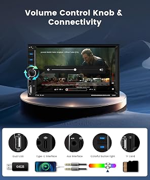 Double Din Car Stereo with Wireless Carplay Android Auto BT5.1