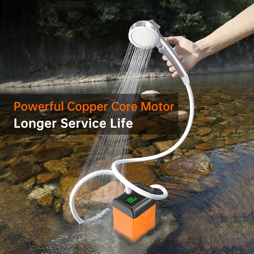 Lixada Campingdusche Tragbare, 4800mAh Camping Dusche mit Pumpe und Temperaturanzeige, Camping Dusche Outdoor Set mit Duschkopf und Schlauch für Garten, Autowaschen, Strand, Reisen