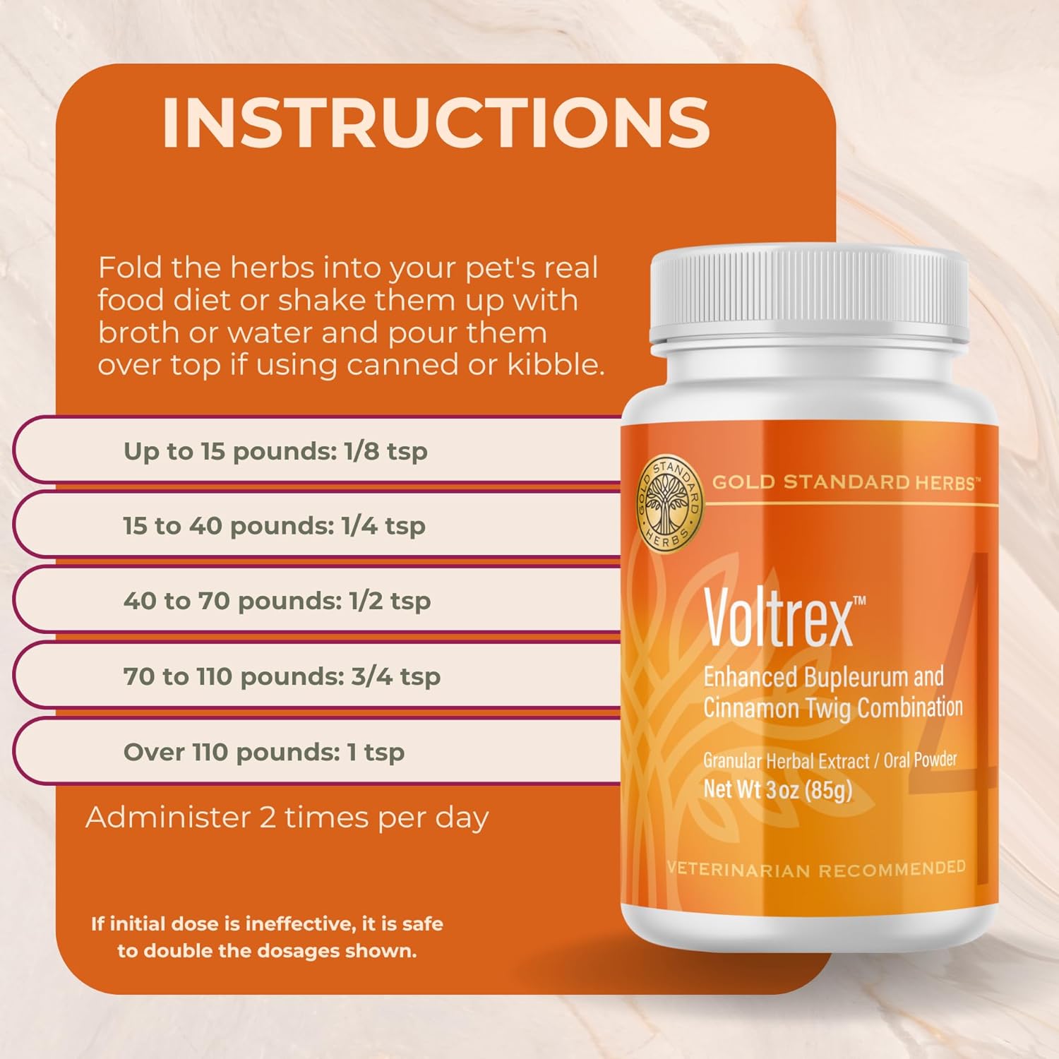 Voltrex Ligament and Spinal Cord Inflammation Relief for Dogs by Gold Standard Herbs, All Natural Bupleurum and Cinnamon Twig, 85 gram powder, White