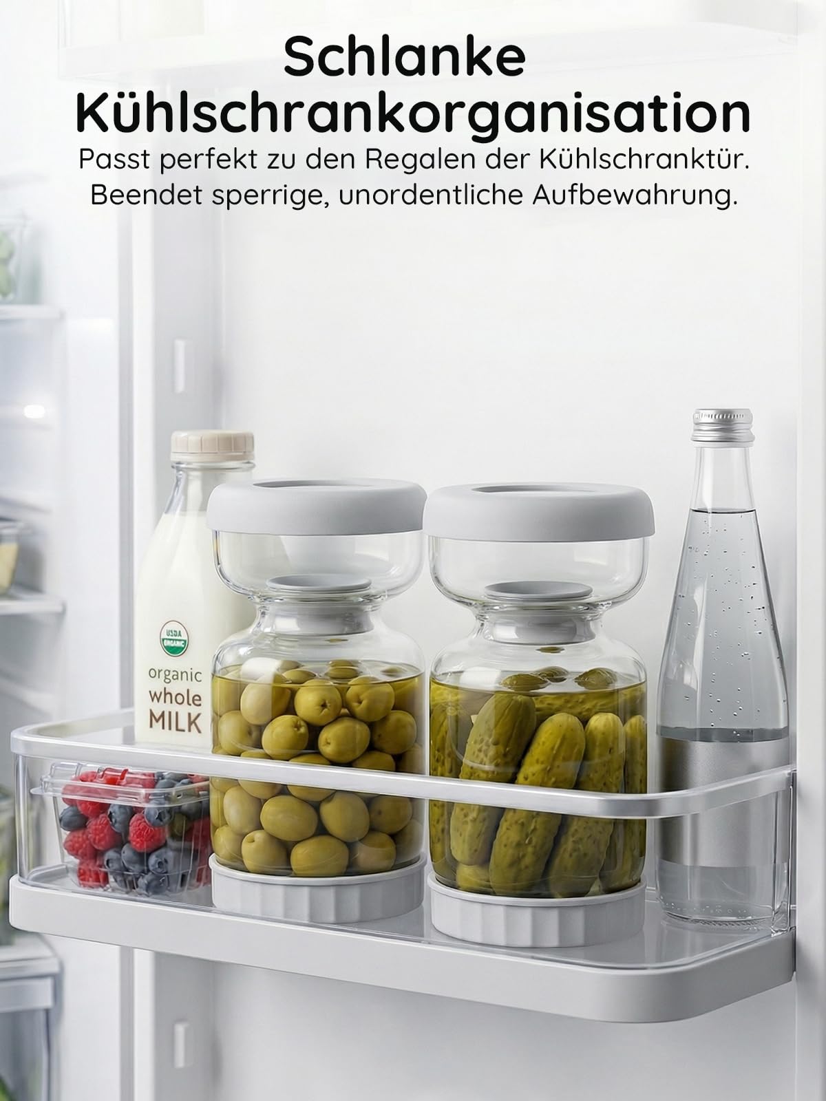 Homnoble Gurkenglas zum Umdrehen, 1L Glas Einlegeglas mit Sieb Sanduhr, Pickle und Olive Jar Flip Food-grade ABS Deckel und BPA Frei für Essiggurke Olive Kimchi Jalapenos