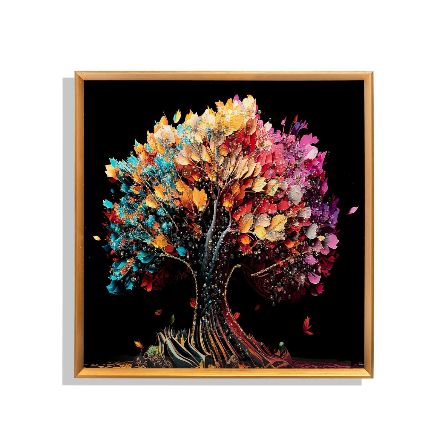 TONSYL 3D Diamond Painting Magic Tree Colorful Leaves Canvas Art Diamond Stone Flower Painting Posters And Classic Floral Tree Wall Art Photo Frame For Living Room Bedroom