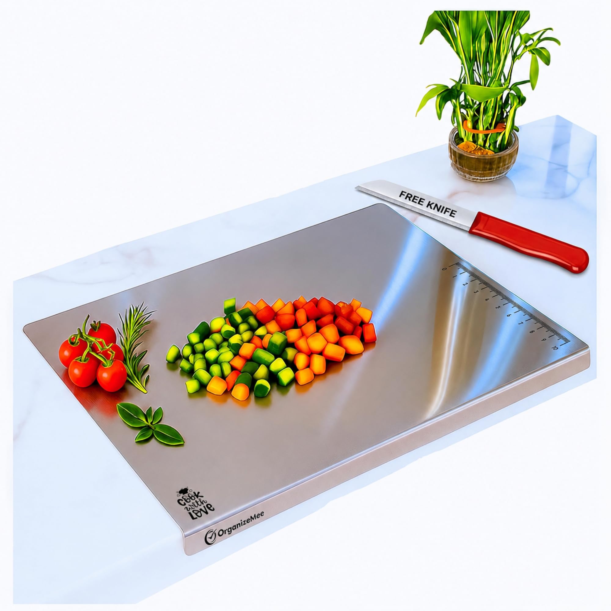 OrganizeMee Premium (35x30cm) Stainless Steel Chopping Board | Steel Kitchen Counter top for Cutting, Vegetable Chopper, for Meat & Veggies Items, Chopping Board Steel pad (Medium Platform)
