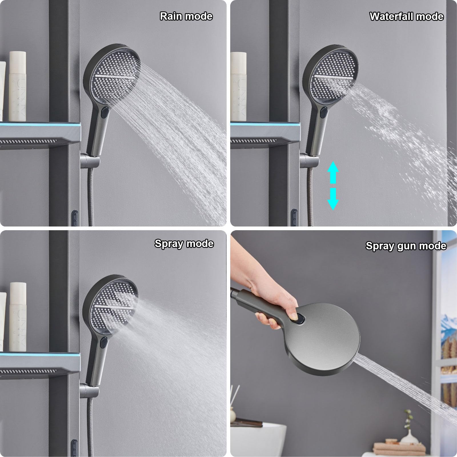 Sistema de Ducha Expuesto Mejorado 2025, Moderno Juego de Cabezal de Piano con 4 Modos (2 rociadores Laterales y 1 rociador Trasero), Grifo de 320 mm, Kit Completo de baño de Cobre