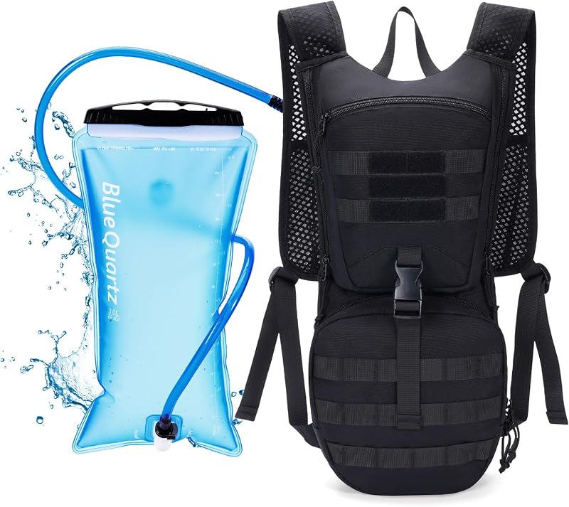 Mochila de hidratación de cuarzo azul con vejiga de agua de 3 litros, mochila de senderismo ligera con bolsillo para teléfono, mochila de agua táctica Molle para correr, andar en bicicleta, escalar, paquete hidráulico para hombres y mujeres