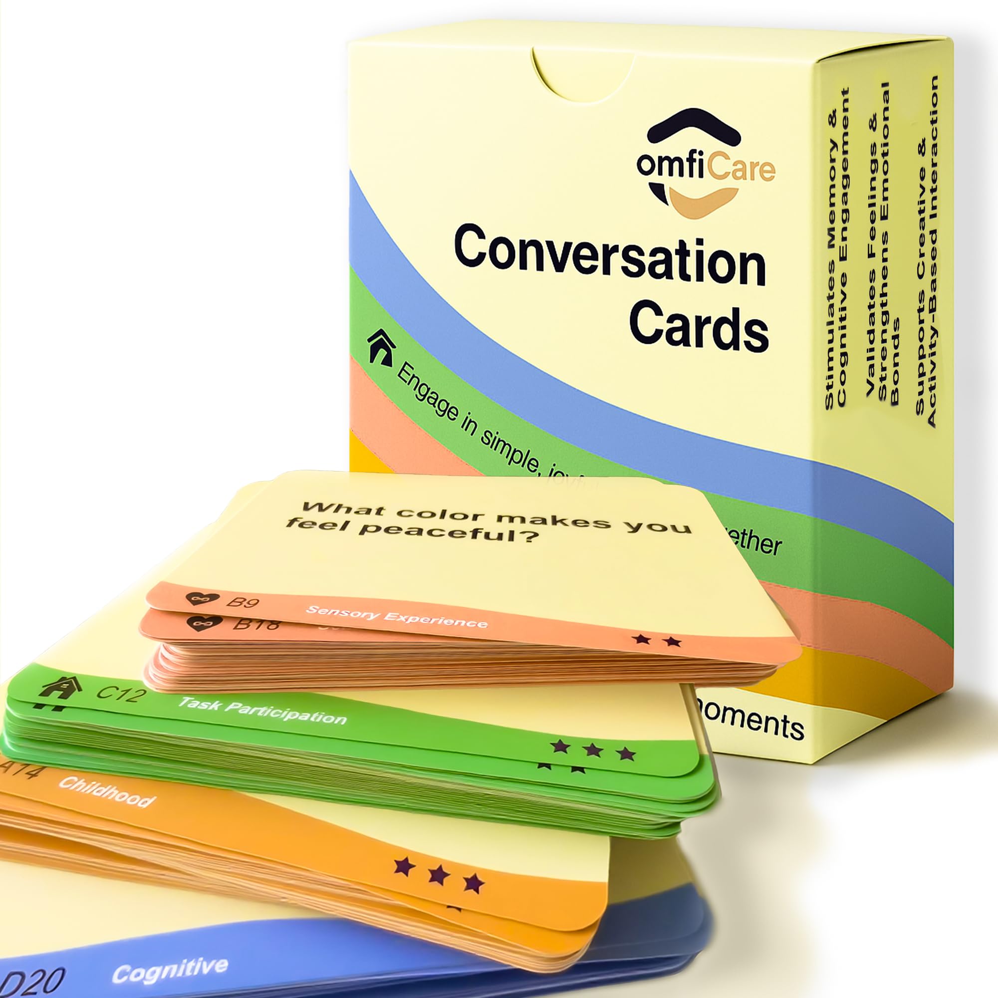 ComfiCare Dementia Activities for Seniors | Dementia Conversation Cards, 240 Engaging Prompts for Memory Recall, Emotional Connection & Cognitive StimulationReminiscence Therapy