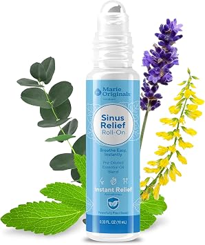 Marie Originals Sinus Relief Essential Oil Roll-On for Nasal Comfort, 10 mL | Aromatherapy roll-on with eucalyptus, peppermint and lavender; portable essential oil blend for breathing comfort