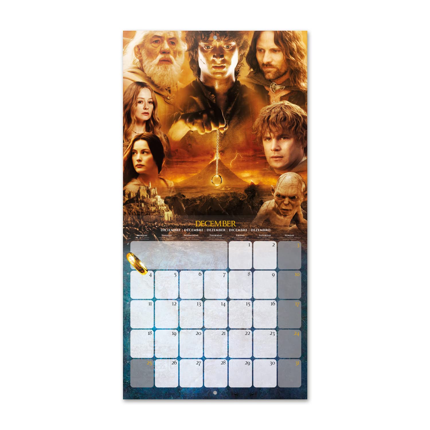 Calendrier Mural 2026 Le Seigneur Des Anneaux - Format 30x60 Cm Déplié - Papier 140g - Multilingue - De Janvier à Décembre