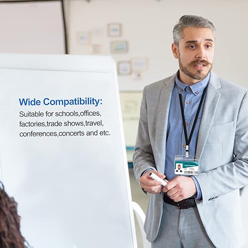 Miniatura 4 de 100 tarjetas de identificación horizontales transparentes y 100 cordones, cordones reutilizables para soporte de credencial de identificación