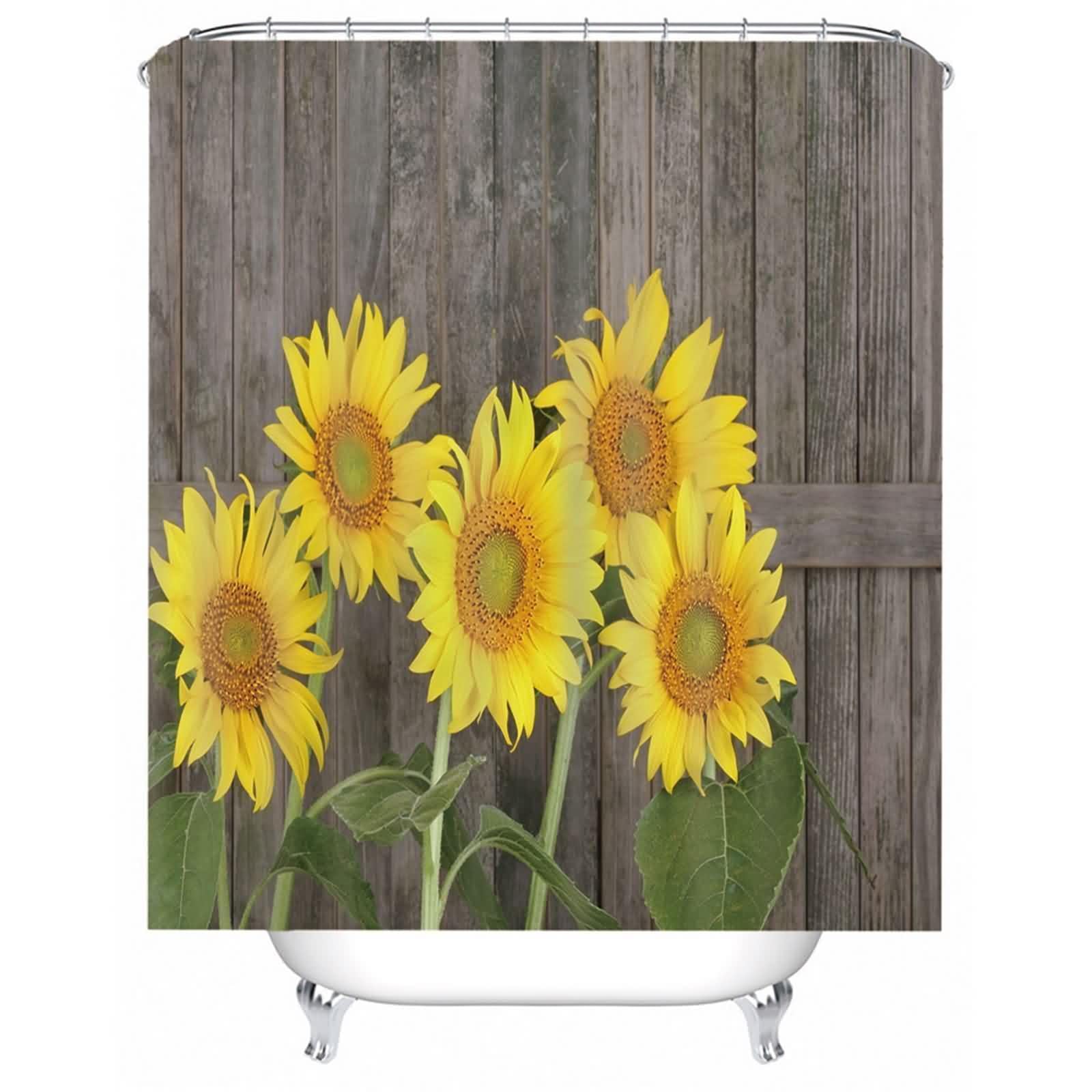 Rideau de salle de bain anti-moisissure imperméable jaune et marron à tournesols