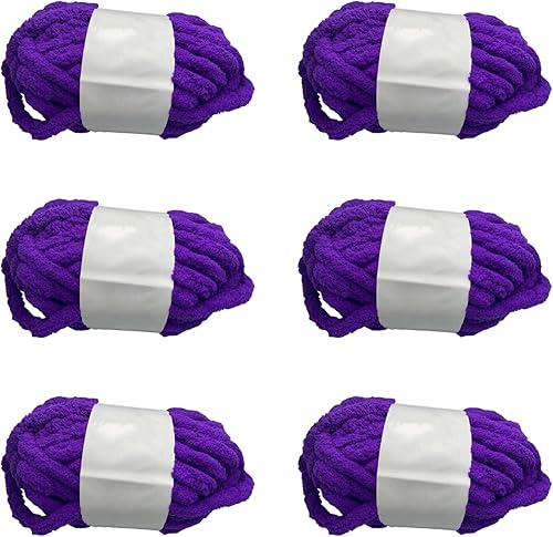 Paquete de 6 hilos gruesos de felpilla suave, 3 libras, color morado oscuro, lavables, para tejer con brazos, acogedores, grandes y gruesos, 48 onzas