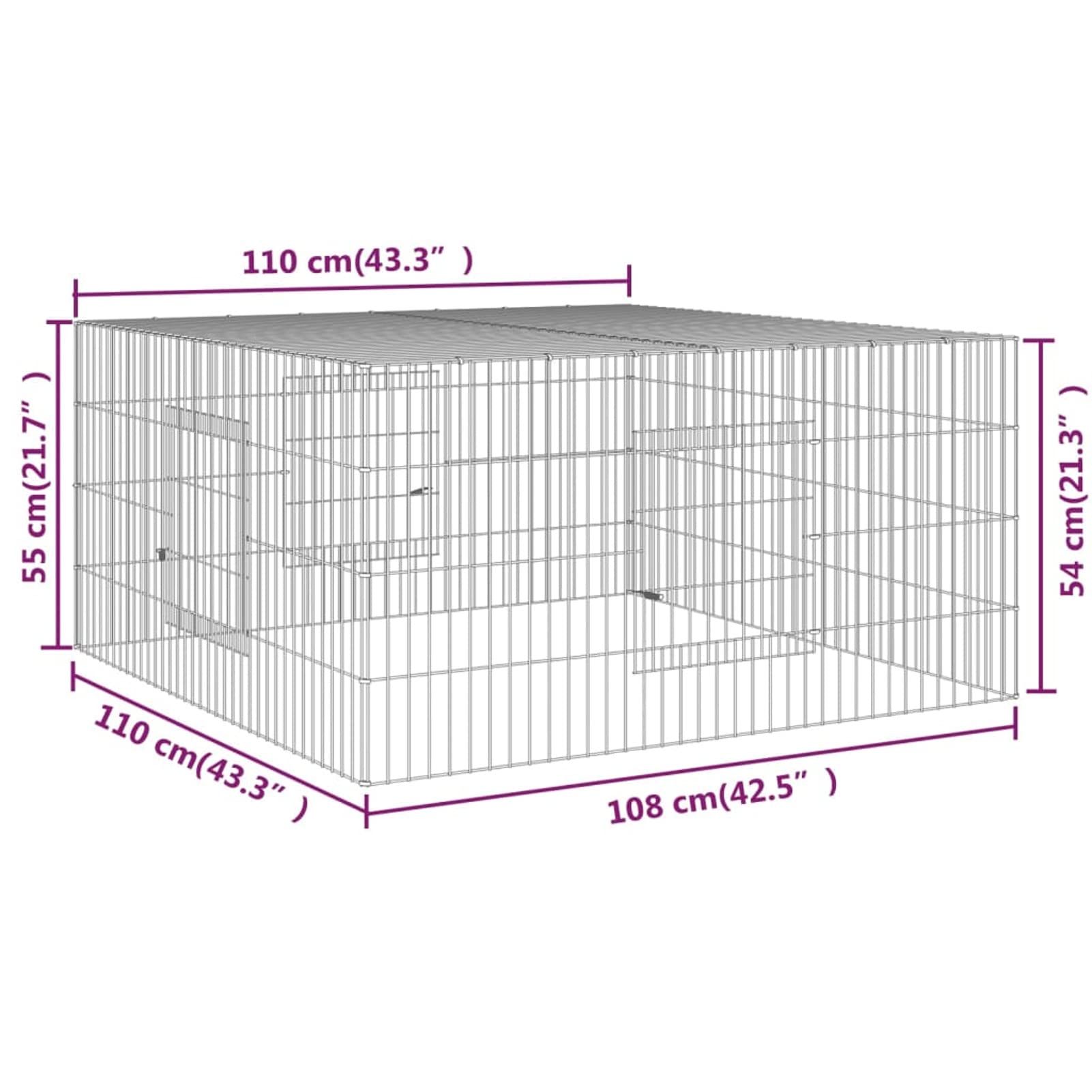 ShGaxin Jaula para Conejos Hierro galvanizado 110x110x55 cm, Jaula Cobaya, Corralito para Perros, Vallas para Perros, Valla para Mascotas, Recinto para Conejos - SPU:171562