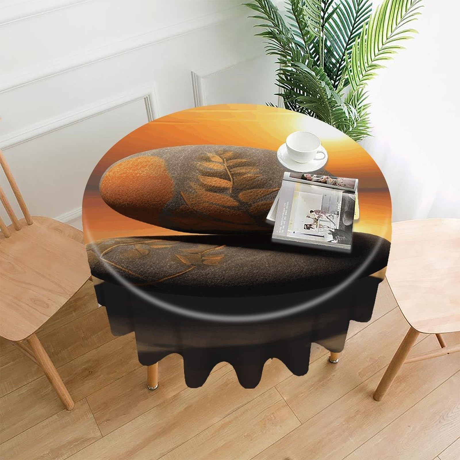 MUSM 60 Inch Sunrise Landscape Zen Stone Round Tablecloth Wipeable Washable Table Cover for Kitchen and Dining Room Decorative Table Cloth for Party Holiday Picnic Outdoor