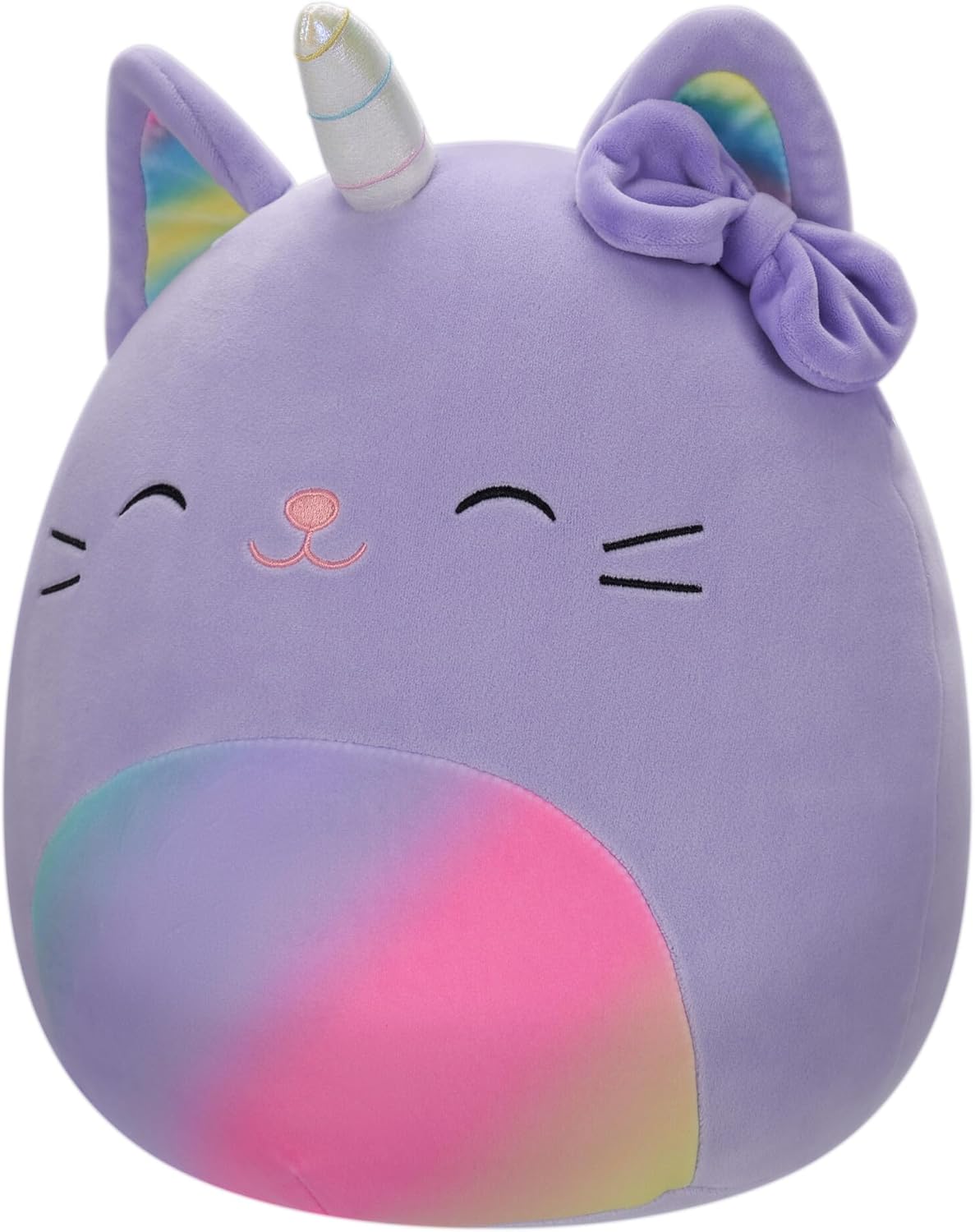 Squishmallows SQCR05414 Original 12-Inch-Cienna The Lavender Caticorn with Rainbow Pastel Belly and Bow, Multicolour
