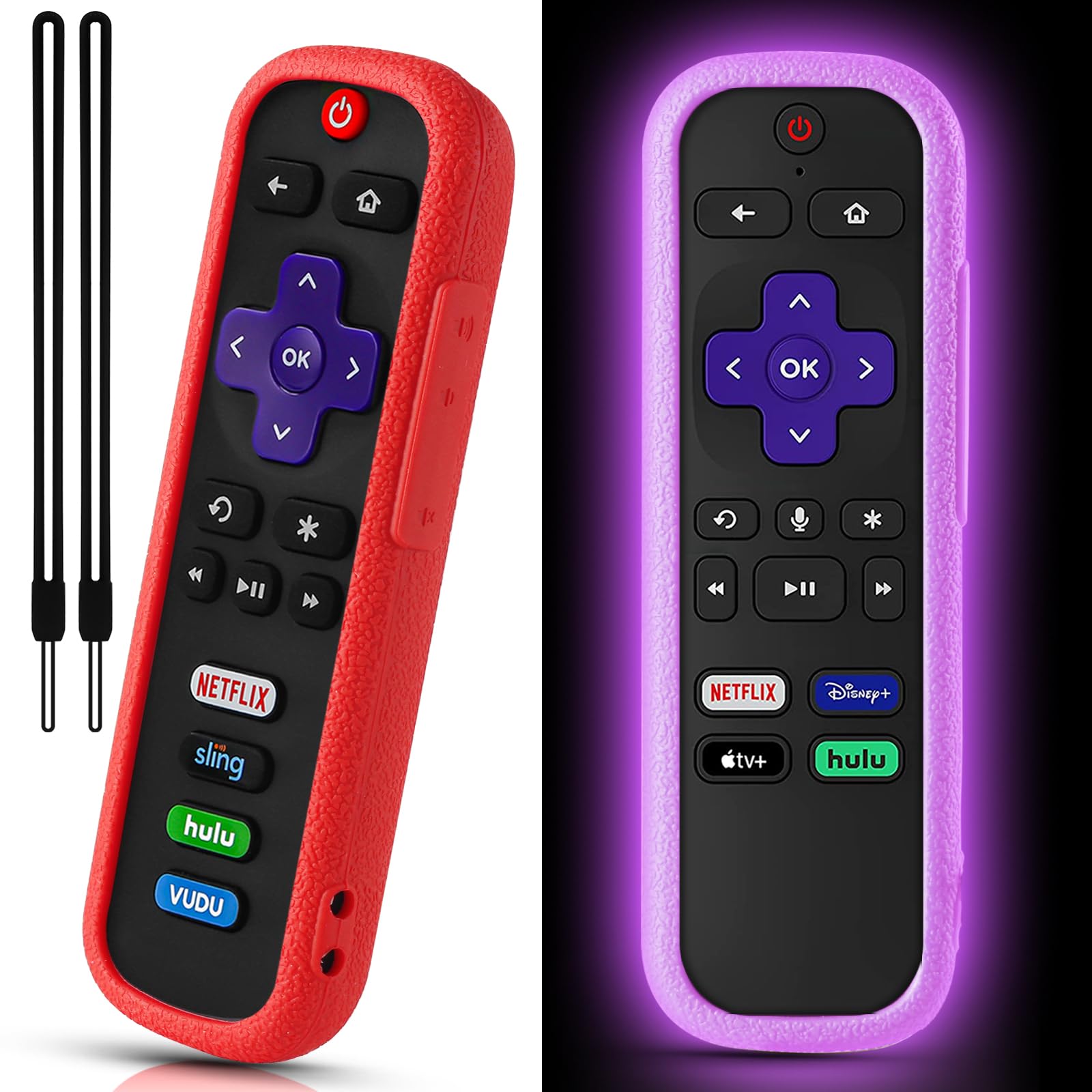 2 Pack Remote Cover for Roku TV Controller Glow in The Dark,Purple Red