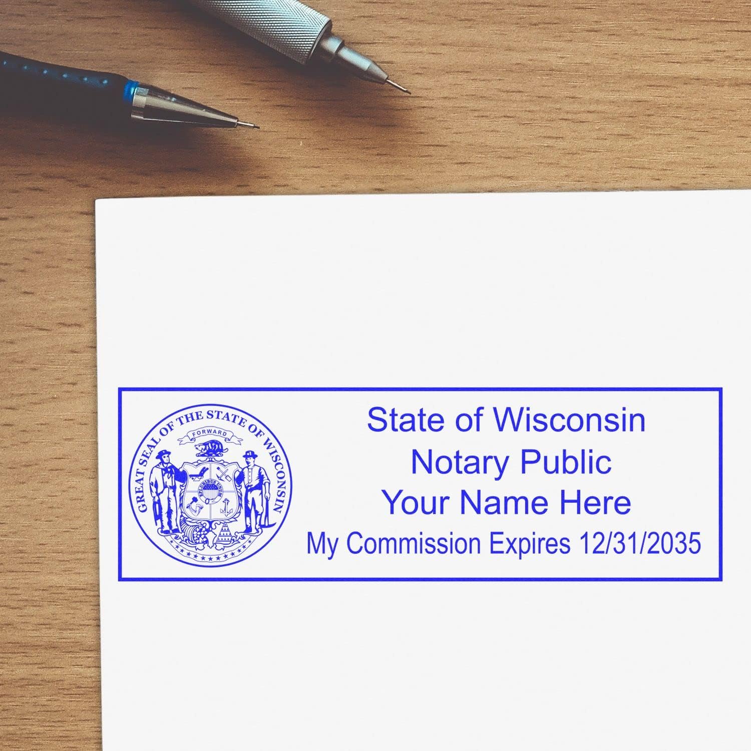 Super Slim Pre-Inked Rectangular Wisconsin Notary Stamp, Sleek and Compact, 7/8" x 2-1/4" Imprint Size, Available in 5 Ink Colors
