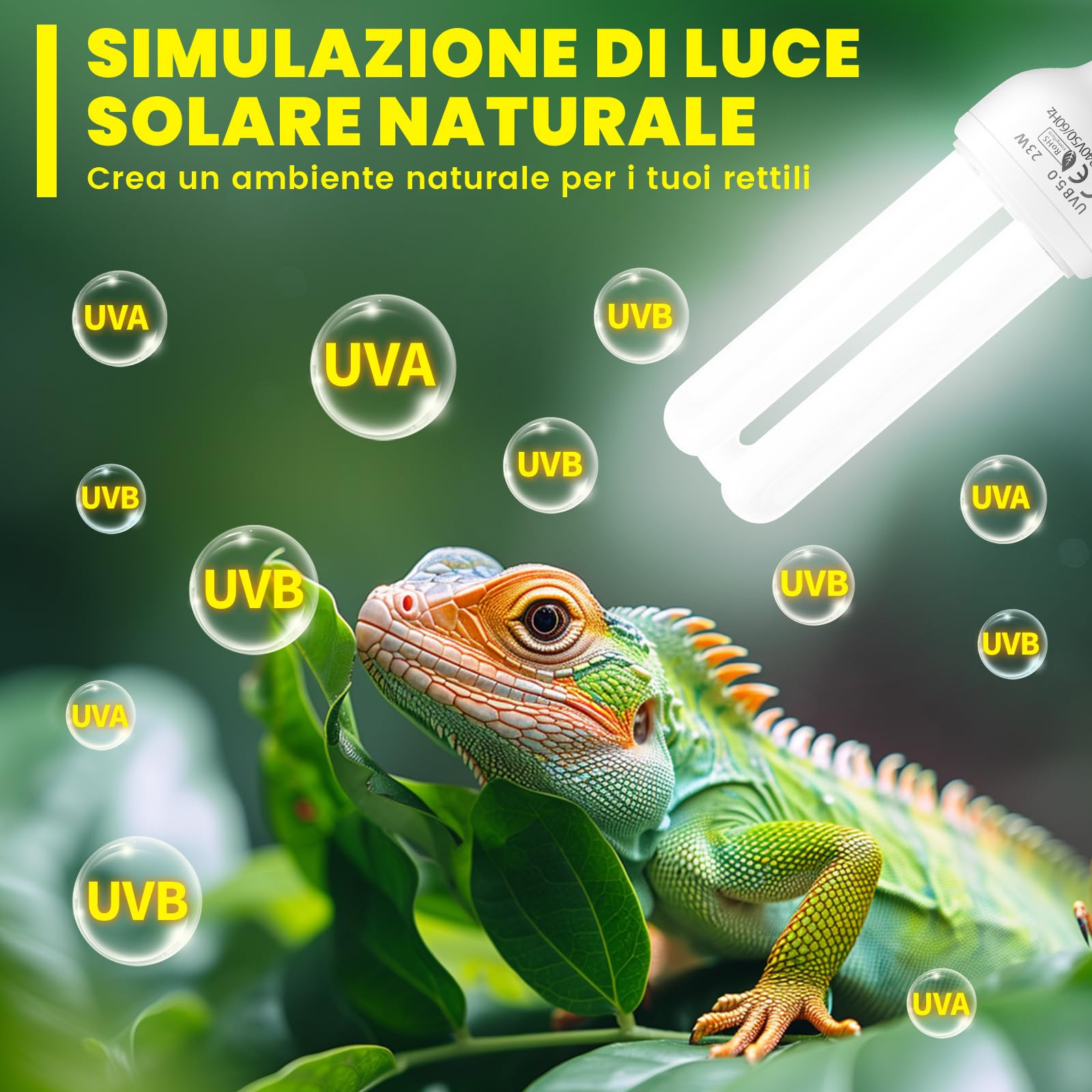UVB 5.0 E27 23W Lampada Fluorescente Compatta per Uccelli, Pappagalli, Rettili