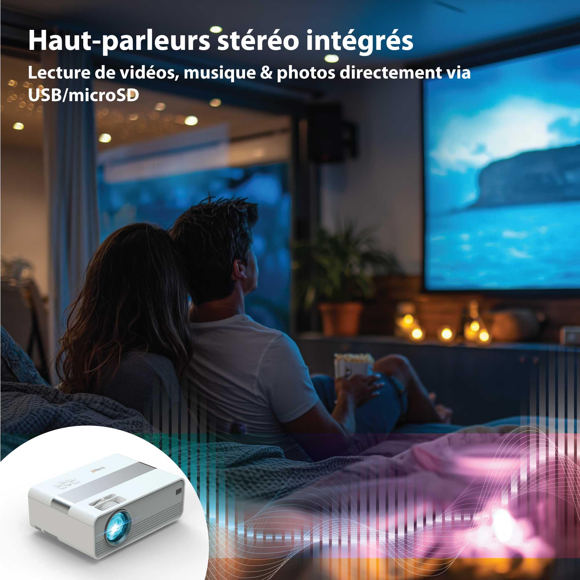 Technaxx Mini-LED HD Projecteur – Vidéoprojecteur Portable avec Résolution HD 720P, Écran 176", LED 40.000h, HDMI/USB/VGA/AV/microSD – Home Cinéma, Jeux & Présentations - TX-127