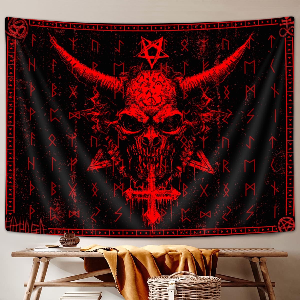 Ptrxobj Goat Head Pentagram Wall Hanging Gothic Devil Demon Symbol Living Room 60x40 inch