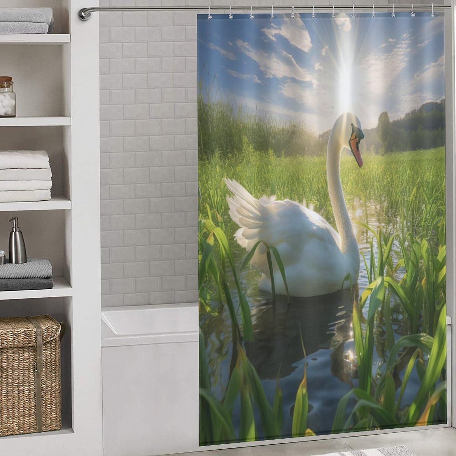 Rideau de douche cygne imperméable lavable pour baignoire 140x183cm
