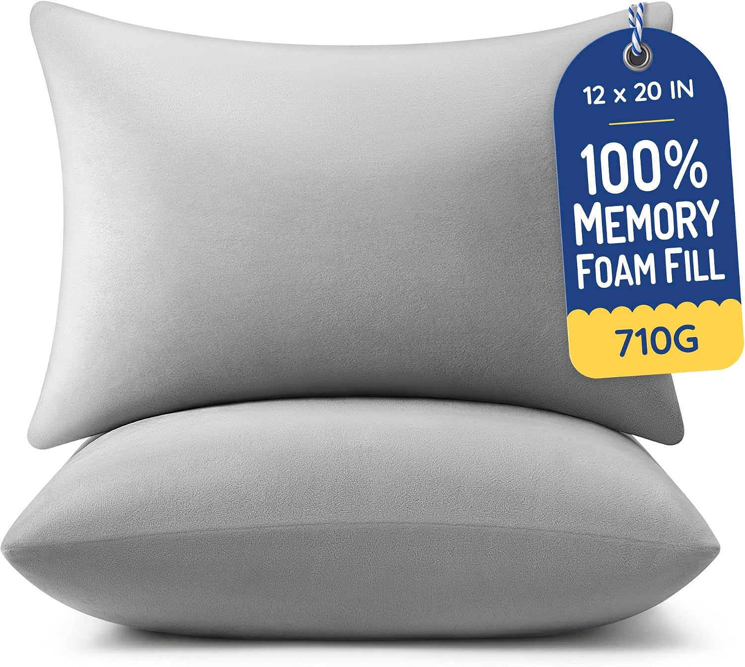 AM AEROMAX 12x20 Memory Foam Throw Pillow Inserts, 2 Pack, Lumbar, Gray