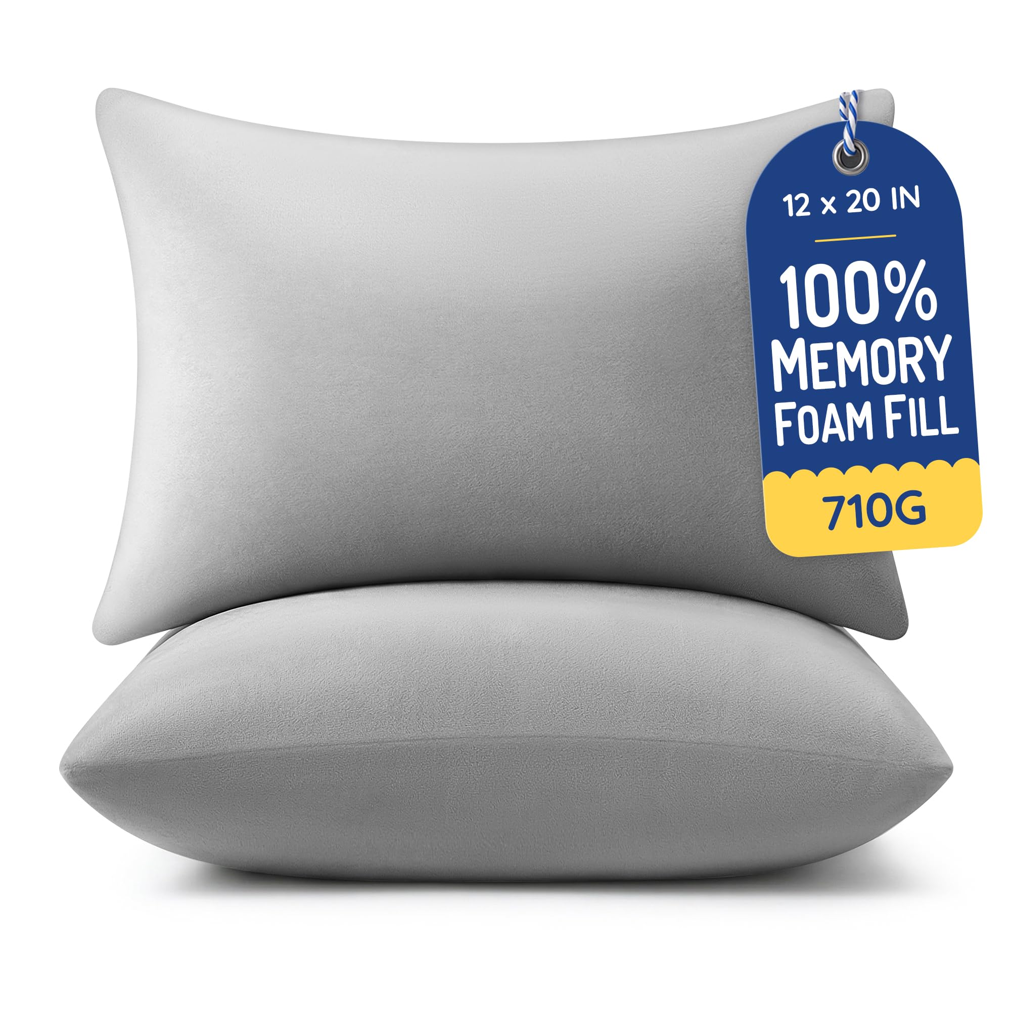 AM AEROMAX 12x20 Memory Foam Throw Pillow Inserts, 2 Pack, Lumbar, Gray