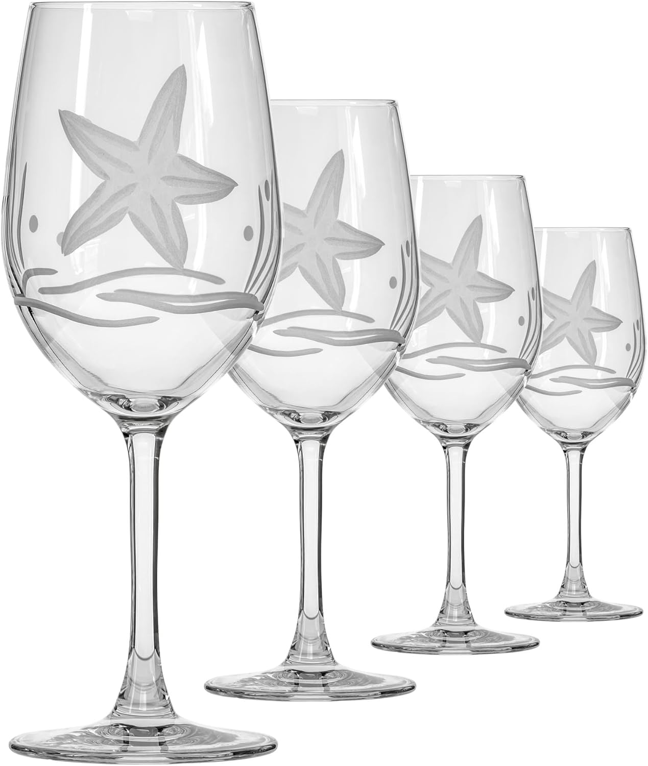 Rolf Glass Starfish White Wine Glass | 12oz Coastal Glassware | Set of 4 | Engraved Lead-Free Wine Glasses | Made in the USA