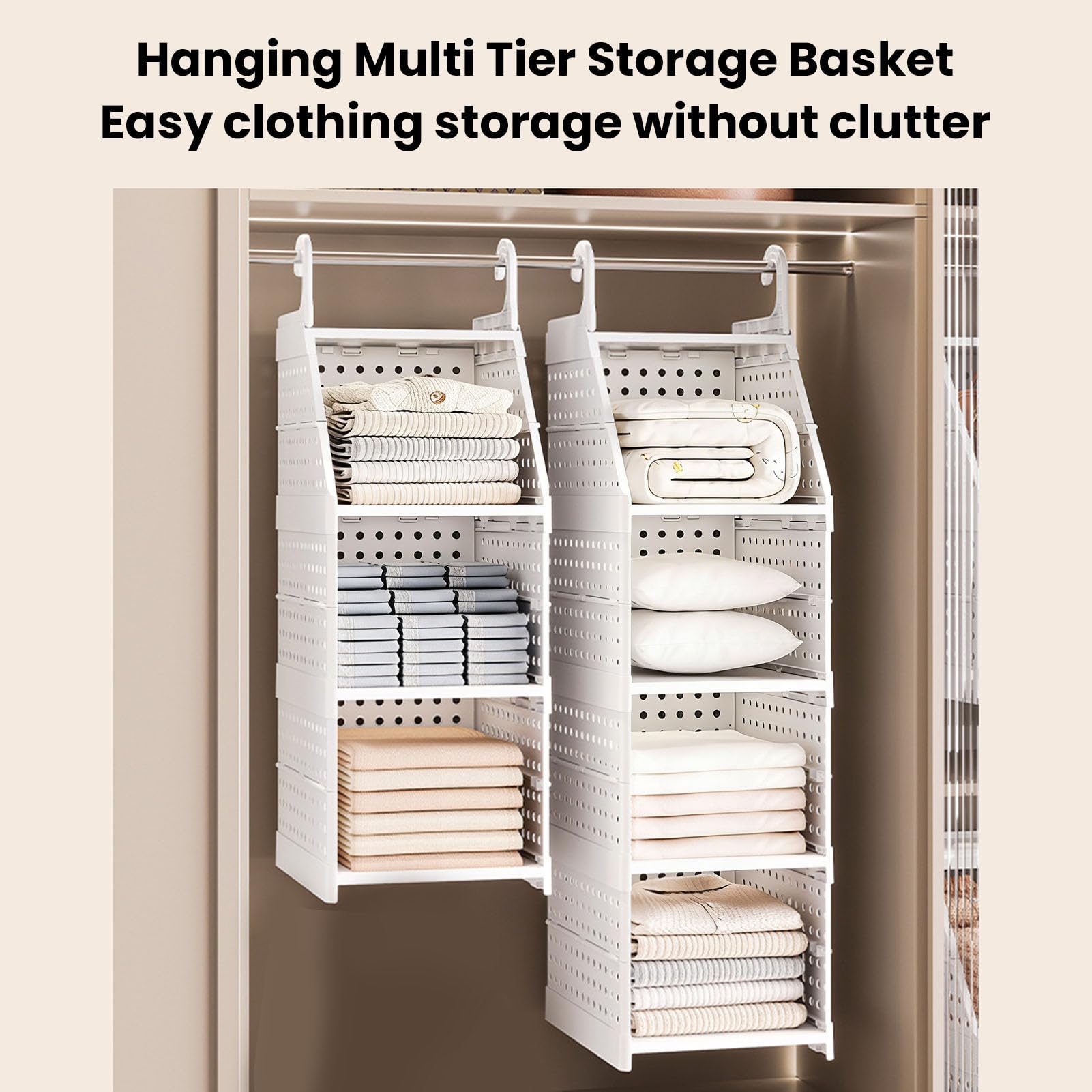 Organizador colgante para armario, cesta de almacenamiento plegable de gran capacidad para dormitorio, lavandería, dormitorio (4 Layers)