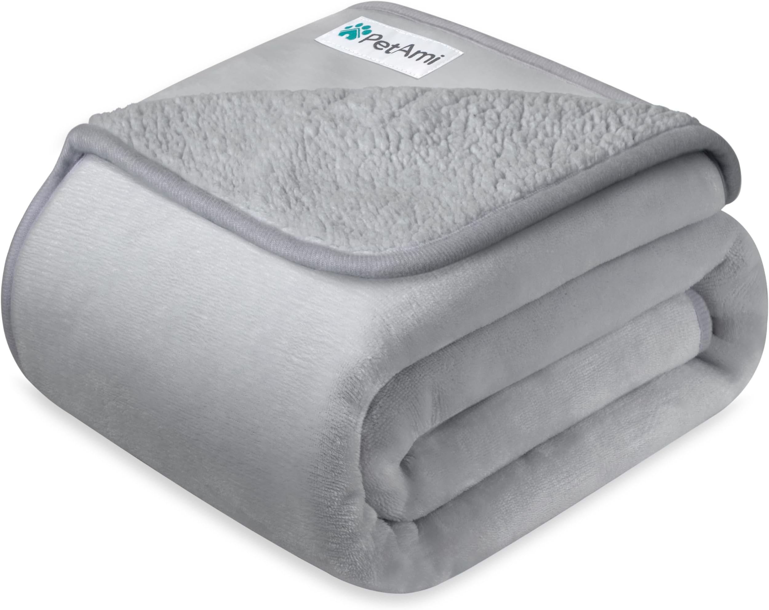 PetAmi Premium Waterproof Dog Blanket for Large Dogs, Reversible Sherpa & Flannel Fleece, Leakproof Pet Throw for Couch Protection, Soft Plush Furniture Protector for Cats, Washable, 60x80 Light Grey