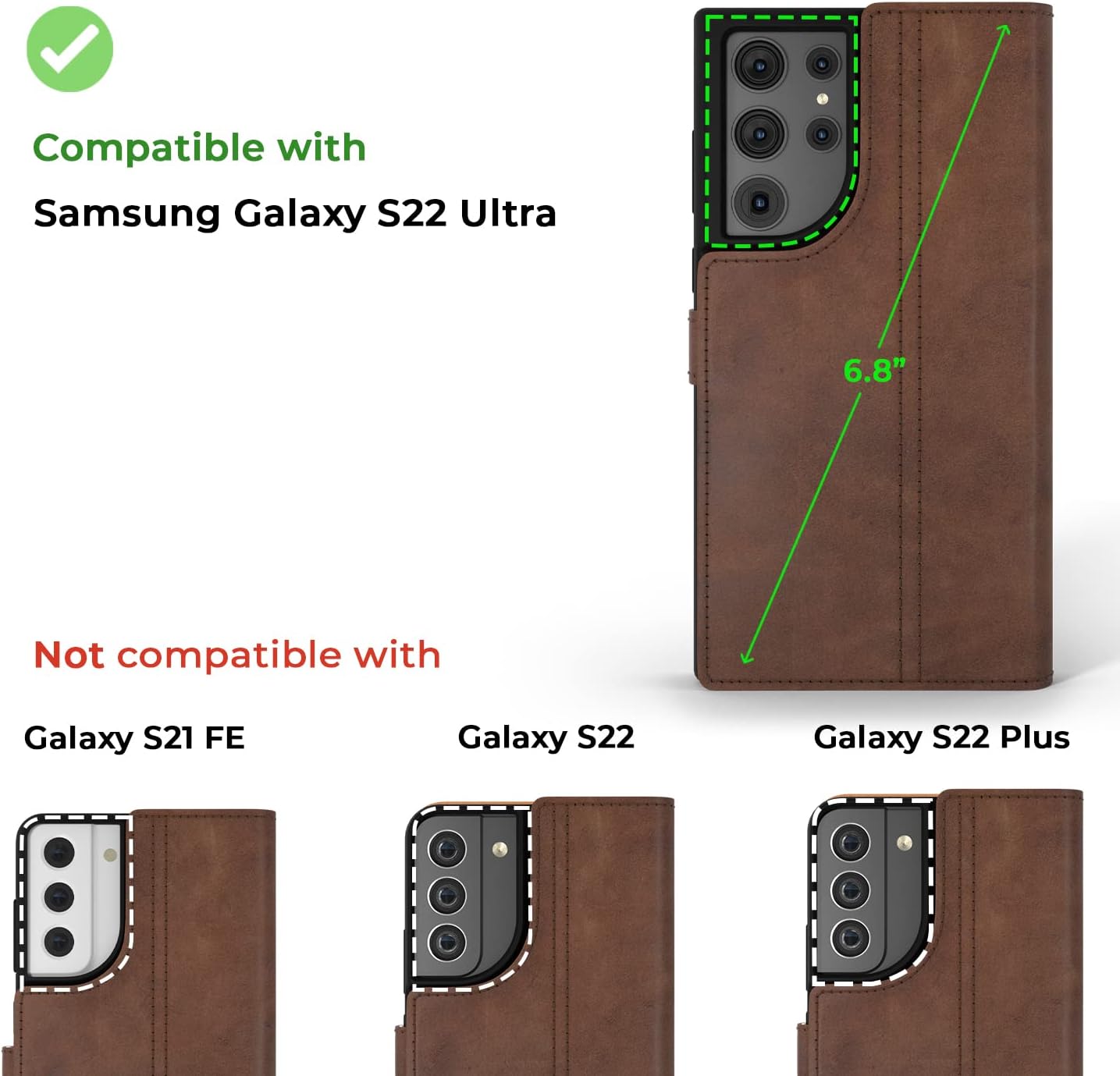 Snakehive Leather Wallet for Samsung Galaxy S22 Ultra 5G | Genuine Leather Wallet Phone Case with Card Holder | Flip Folio Case/Cover with Stand | Compatible with Samsung Galaxy S22 Ultra | (Brown)